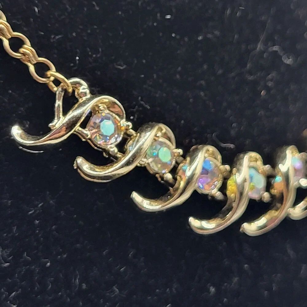 Vintage Gold-Tone Choker Necklace (AB) Rhinestones 13.5in